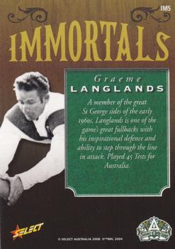 2008 NRL Centenary - Immortals #IM5 Graeme Langlands Back